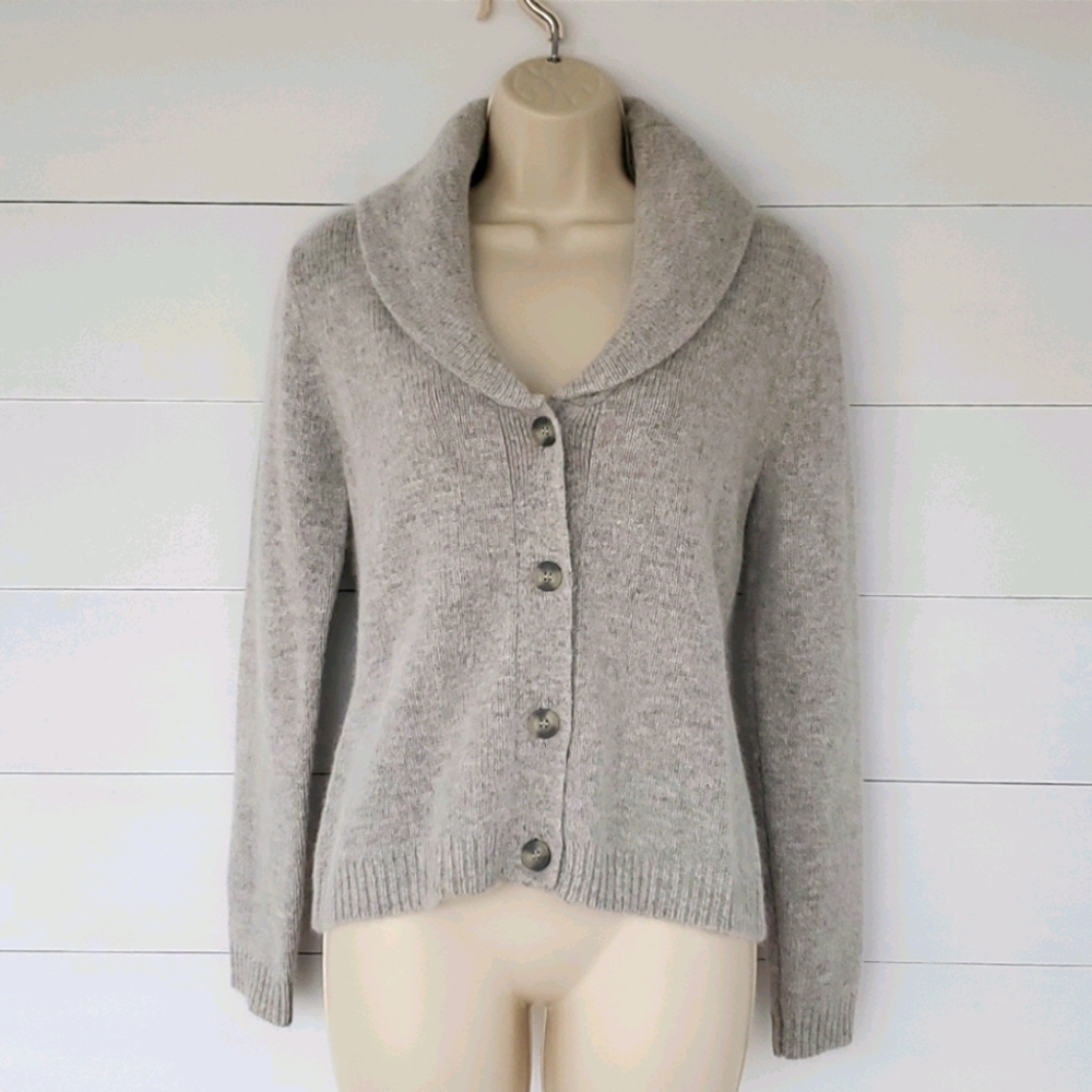 Lambswool and Angora Gray Button Up Sweater Small